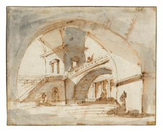 Giuseppe Bernardino Bison - An architectural capriccio with arches and bridges (recto and verso)