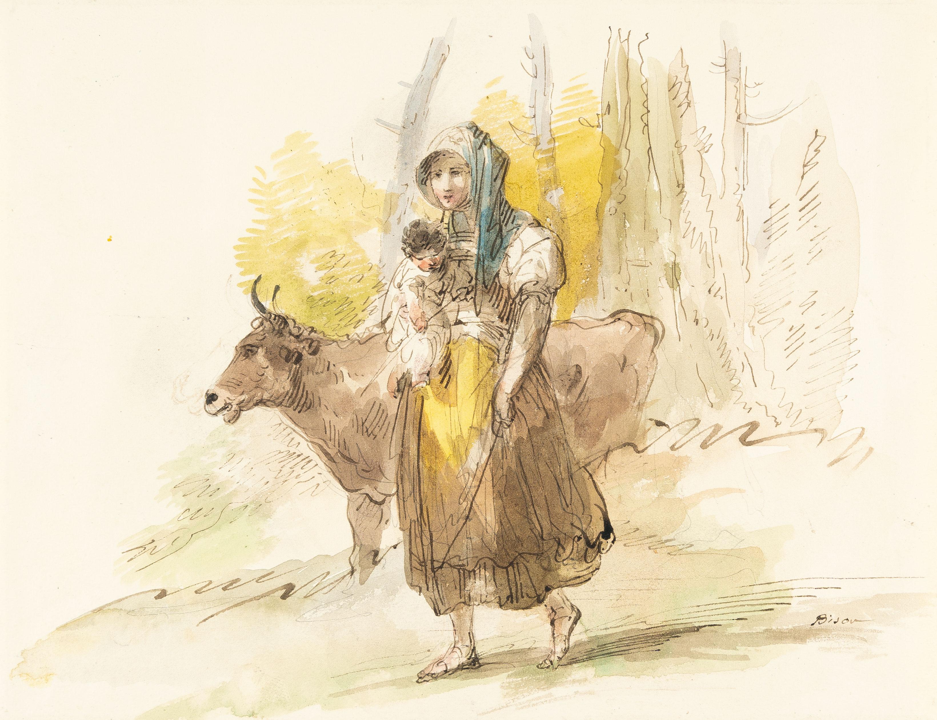 Giuseppe Bernardino Bison - Frau mit Kind und ihrer Kuh