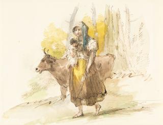Giuseppe Bernardino Bison - Frau mit Kind und ihrer Kuh