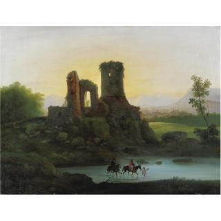 Giuseppe Bernardino Bison - Paesaggio Fluviale Con Rovine E Figure