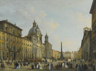 Giuseppe Bernardino Bison - Rome, A View Of Piazza Navona With Elegantly Dressed Figures