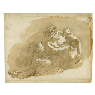 Giuseppe Bernardino Bison - Seated Male Figure Wearing A Garland Of Grapes And Holding A Barrel