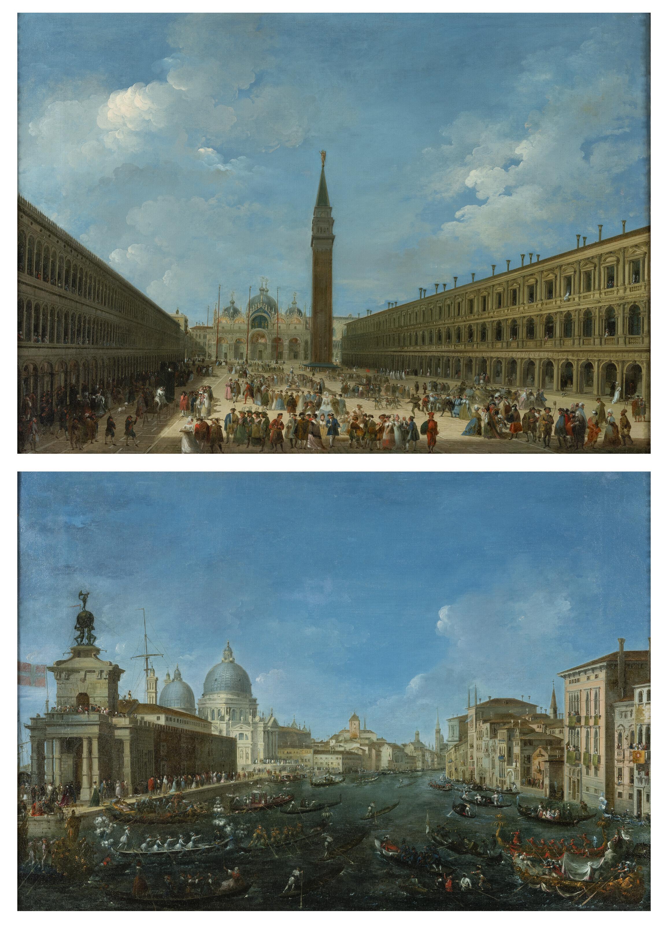 Giuseppe Bernardino Bison - Venice, Piazza San Marco on the last day of Carnival; and A regatta at the Punta della Dogana