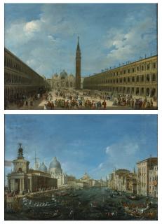 Giuseppe Bernardino Bison - Venice, Piazza San Marco on the last day of Carnival; and A regatta at the Punta della Dogana