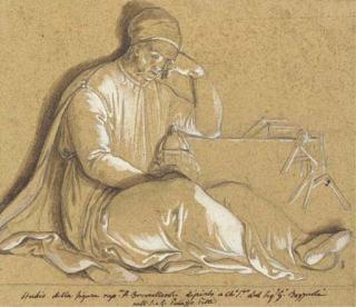 Giuseppe Bezzuoli - Brunelleschi, seated, holding a model of the dome of Florence Cathedral