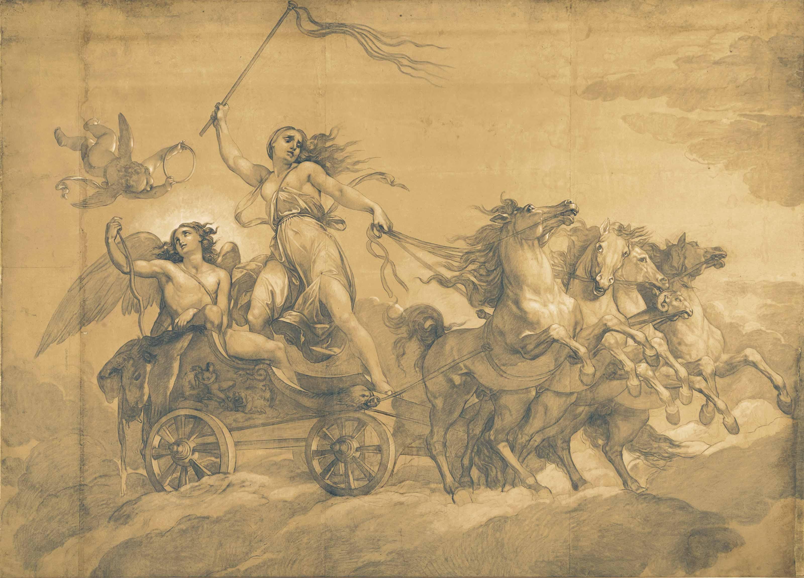 Giuseppe Bezzuoli - Folly driving the chariot of Love