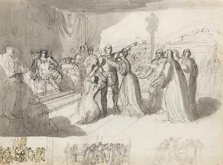 Giuseppe Bezzuoli - Scena storica (recto); Studi a matita (verso)