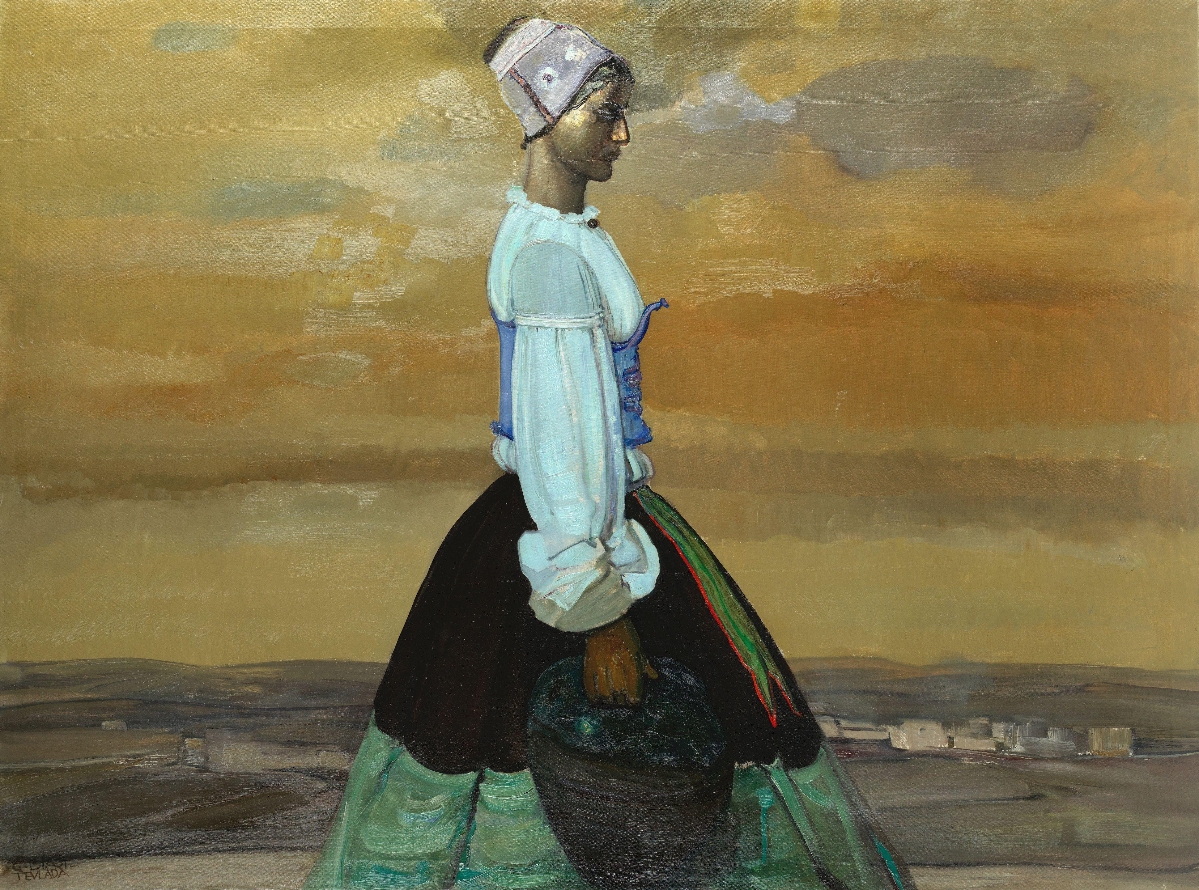 Giuseppe Biasi - A Lady In Profile Against A Desert Landscape