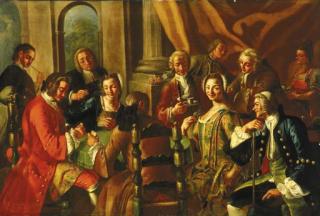 Giuseppe Bonito - Elegant company playing cards in a palatial interior