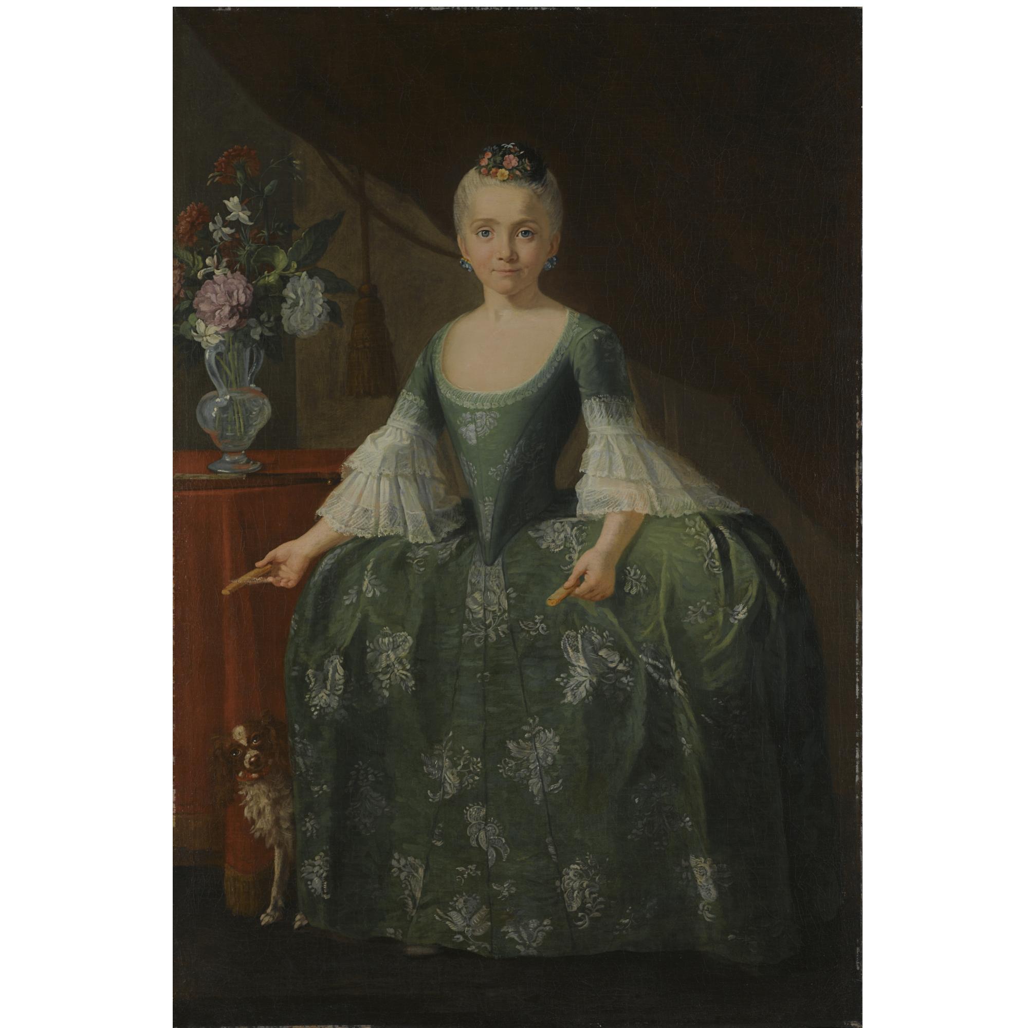 Giuseppe Bonito - Portrait Of The Infanta María Luisa De Borbón (1745-1792), Full Length, Standing Beside A Vase Of Flowers
