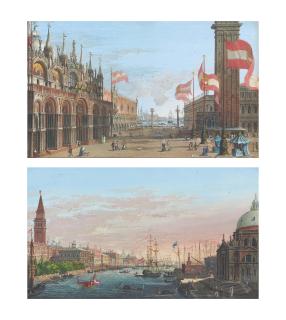 Giuseppe Borsato - A view of St. Mark\'s Square, Venice, with the Palazzo Ducale and Campanile; and A view of the Grand Canal, Venice, with the Palazzo Ducale and the Salute