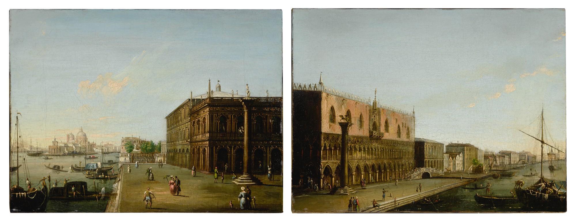 Giuseppe Borsato - Venice, a view of the Molo with the Libreria; Venice, a view of the Molo with the Palazzo Ducale