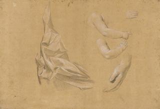 Giuseppe Bottani - A drapery study with subsidiary studies of an infant\'s arm and two studies of hands