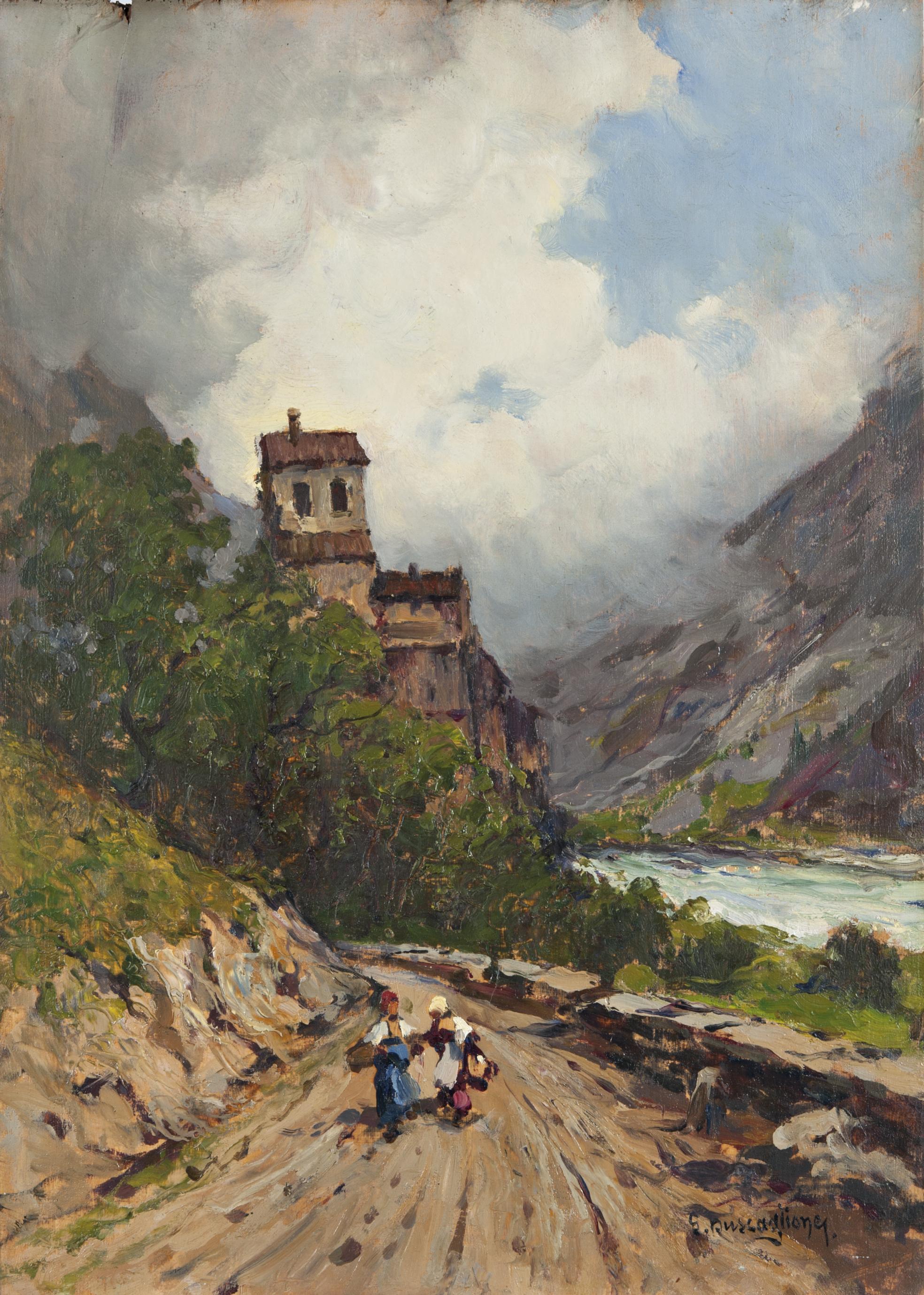 Giuseppe Buscaglione - River Landscape with Peasants