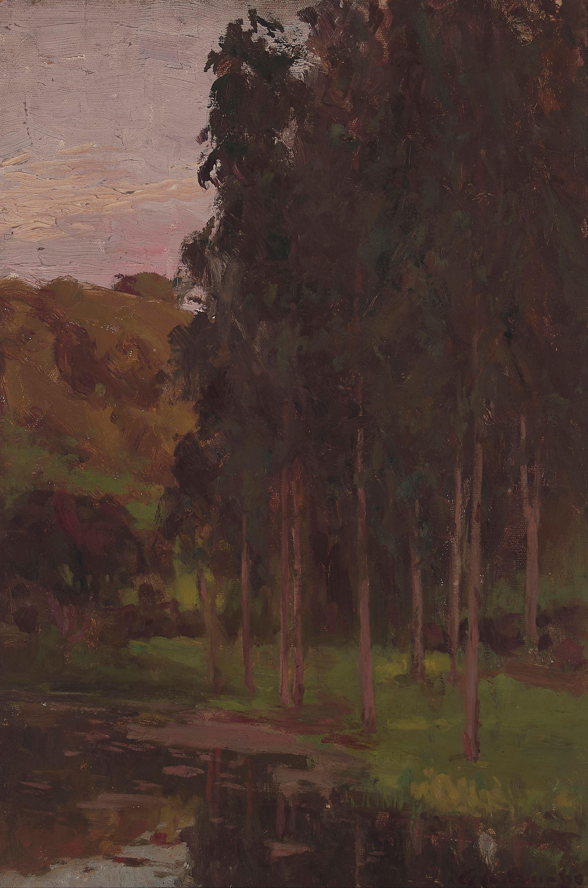 Giuseppe Cadenasso - Trees by a Lake 22 x 14 3/4 in. framed 25 3/4 x 18 1/2 in.