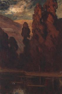 Giuseppe Cadenasso - Twilight Trees with Pond 24 x 16 in. framed 27 3/4 x 19 3/4 in.