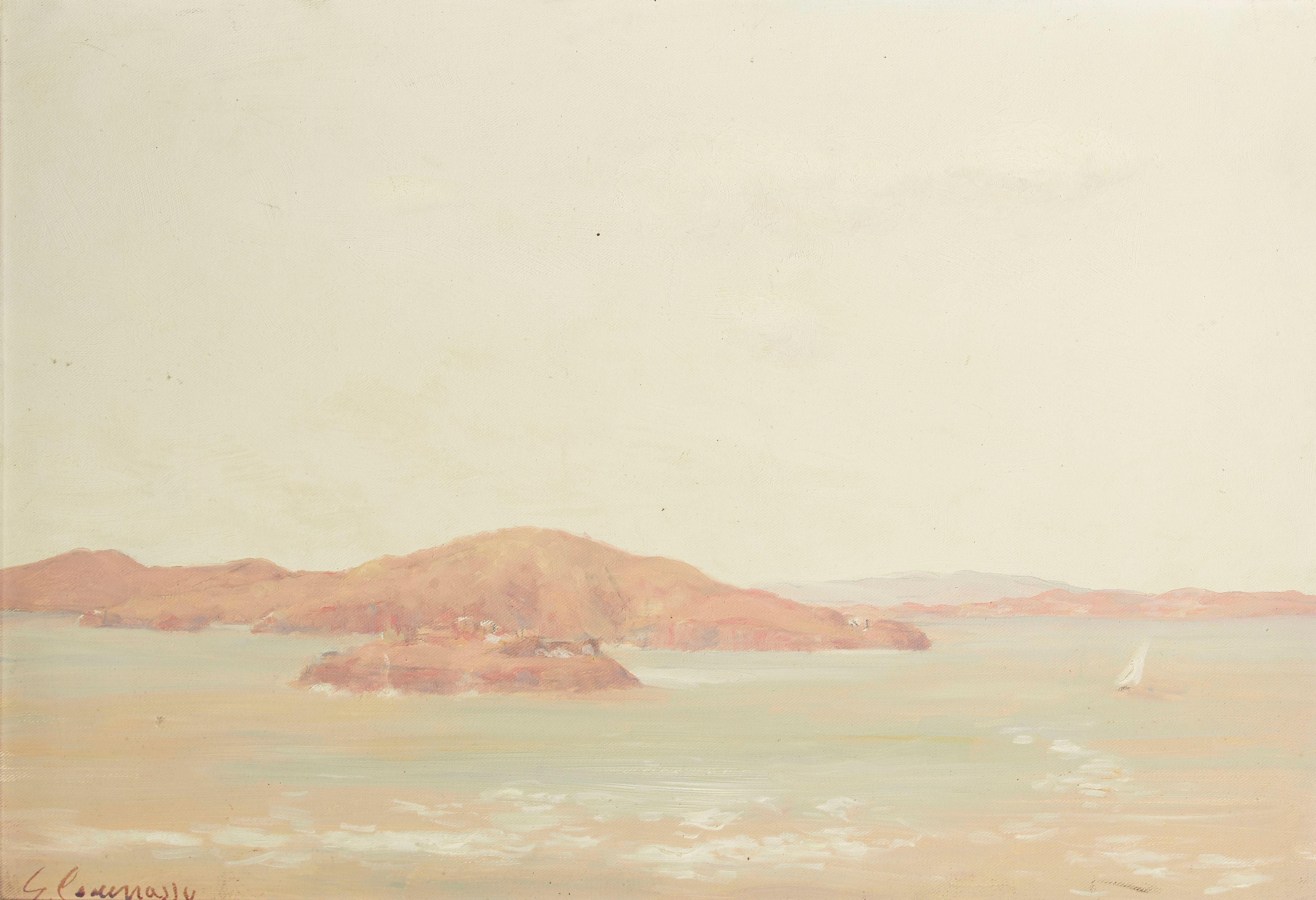 Giuseppe Cadenasso - View of San Francisco Bay Toward Alcatraz and Angel Island 15 x 22 in. framed 17 3/4 x 24 3/4 in.