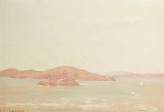 Giuseppe Cadenasso - View of San Francisco Bay Toward Alcatraz and Angel Island 15 x 22 in. framed 17 3/4 x 24 3/4 in.