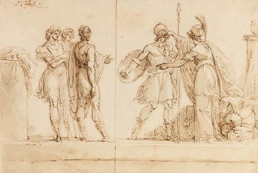 Giuseppe Cades - Athena strengthening the shield and helmet of a young warrior