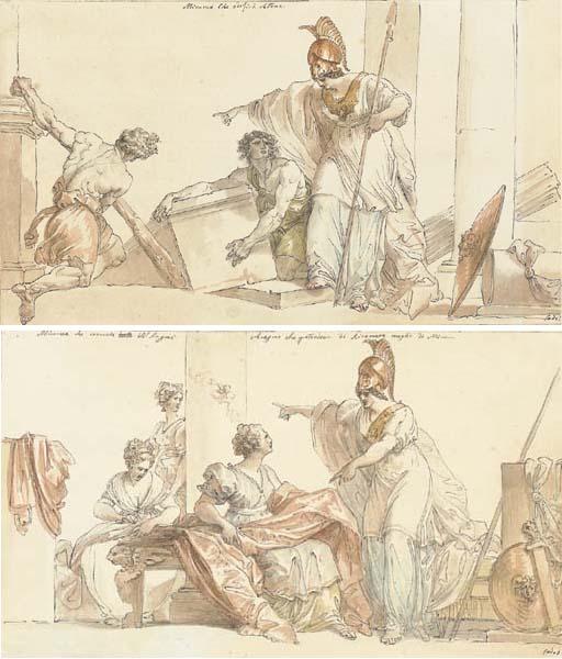 Giuseppe Cades - Minerva Directing The Construction of Athens; And The Contest of Minerva And Arachne