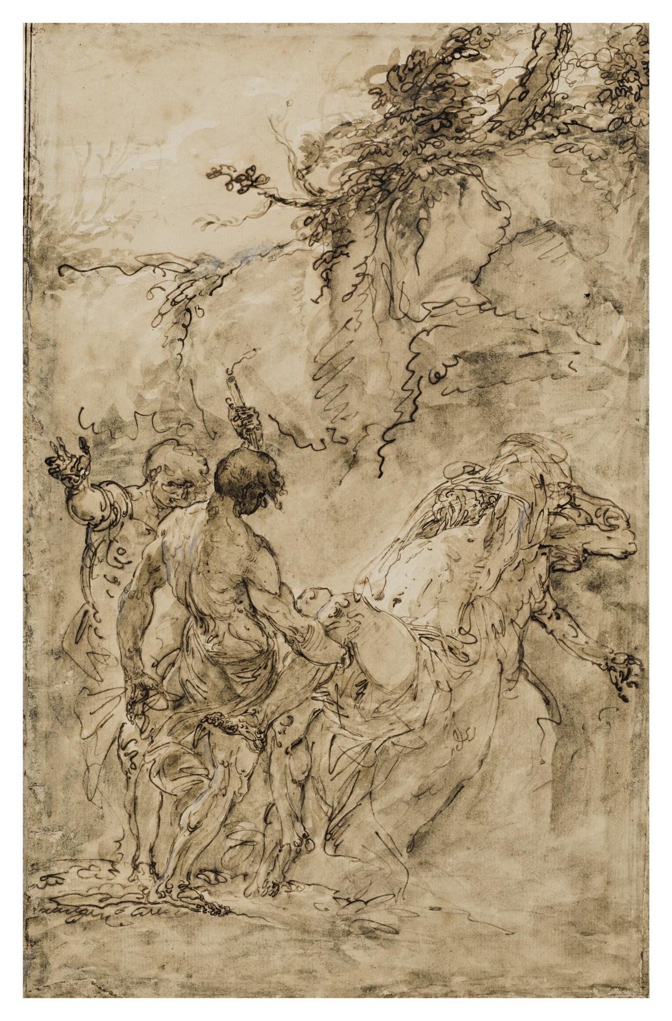 Giuseppe Cades - Two Men Carrying a Body Clothed in a Lion Skin