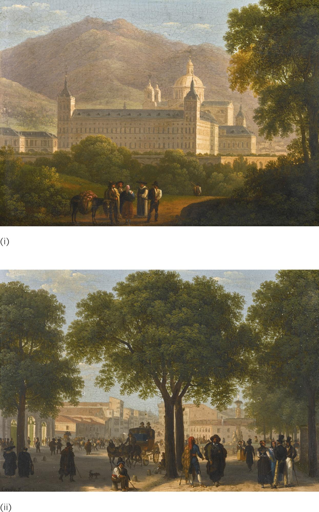 Giuseppe Canella - Italian the Escorial; Paseo Del Prado, Madrid: A Pair