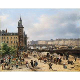 Giuseppe Canella - Paris, La Tour De L\'Horloge Et Le Marché Aux Fleurs