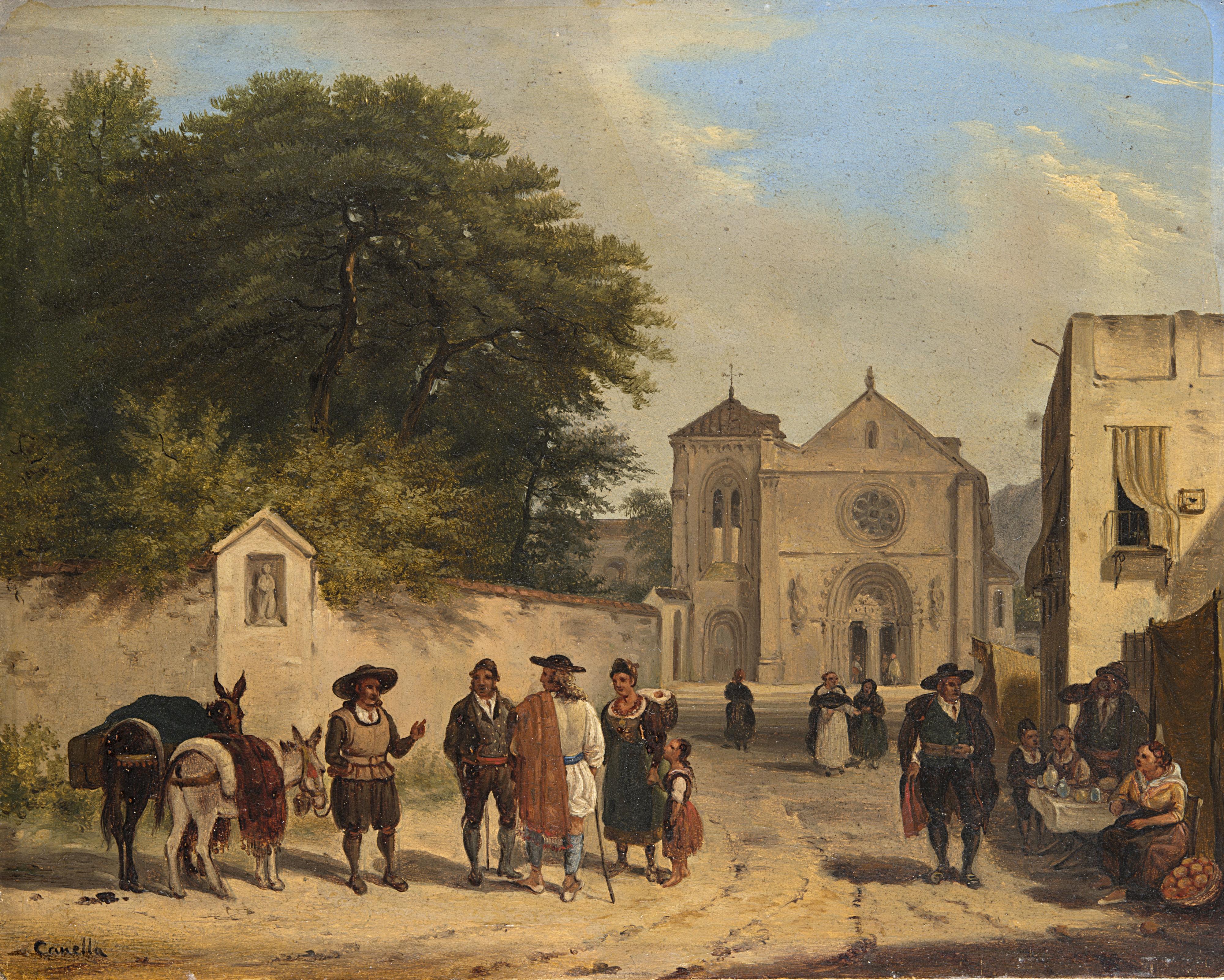 Giuseppe Canella - Scorcio di paese con figure