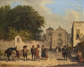 Giuseppe Canella - Scorcio di paese con figure