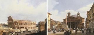 Giuseppe Canella - The Colisseum, Rome; and The Pantheon, Rome