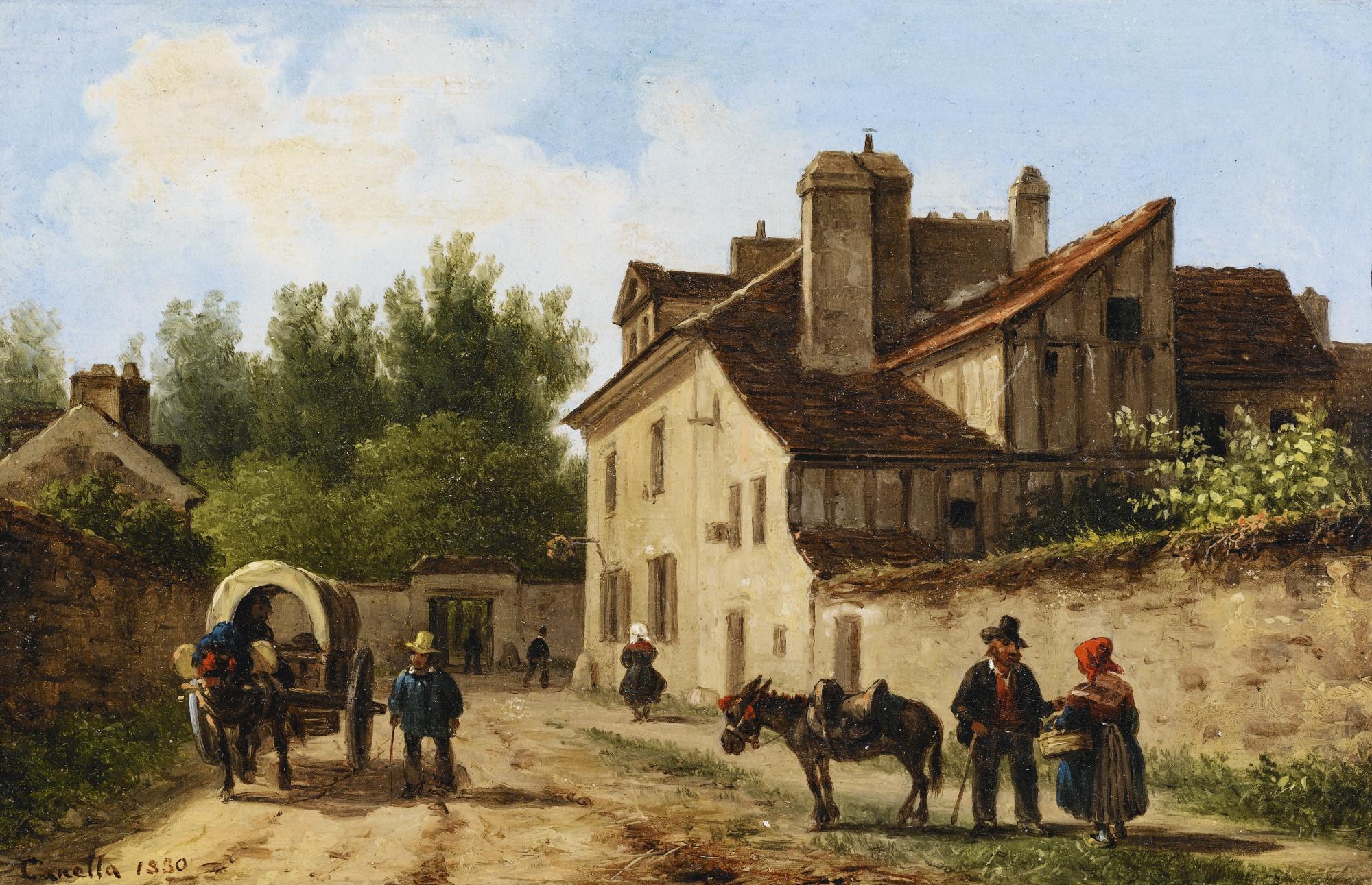 Giuseppe Canella - Village Street In The Suburbs Of Paris