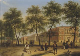 Giuseppe Canella - Vue présumée du Paseo del Prado avec le musée du Prado à Madrid