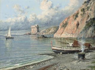 Giuseppe Carelli - Cooking on the shore, the Amalfi coast