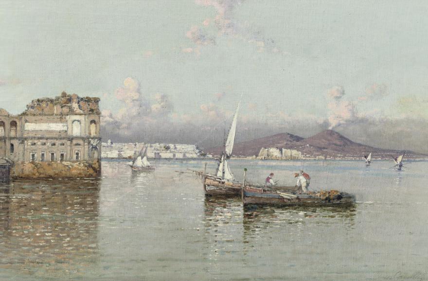 Giuseppe Carelli - Fishermen in the bay of Naples, the Vesuvius in the distance