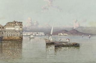 Giuseppe Carelli - Fishermen in the bay of Naples, the Vesuvius in the distance