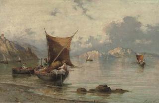 Giuseppe Carelli - Fishingboats near Sorrento, Italy