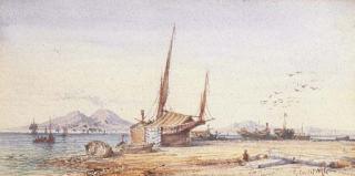 Giuseppe Carelli - Naples from Mergallin with Mount Vesuvius beyond