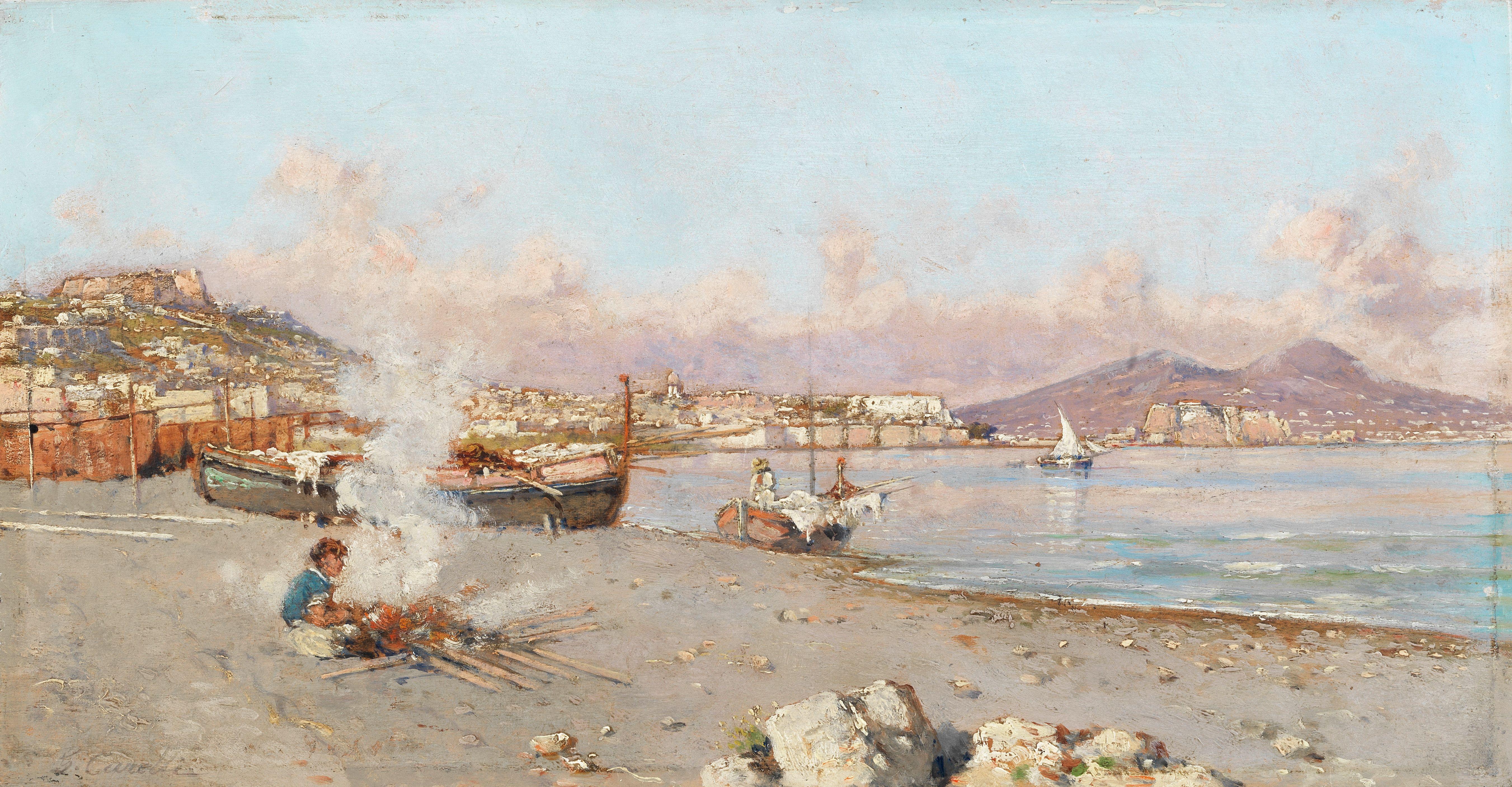 Giuseppe Carelli - The Bay of Naples with a distant view of Vesuvius unframed