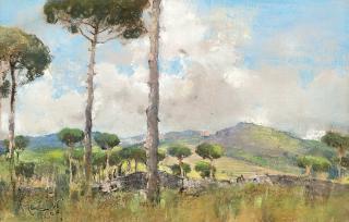 Giuseppe Casciaro - Paesaggio collinare con alberi