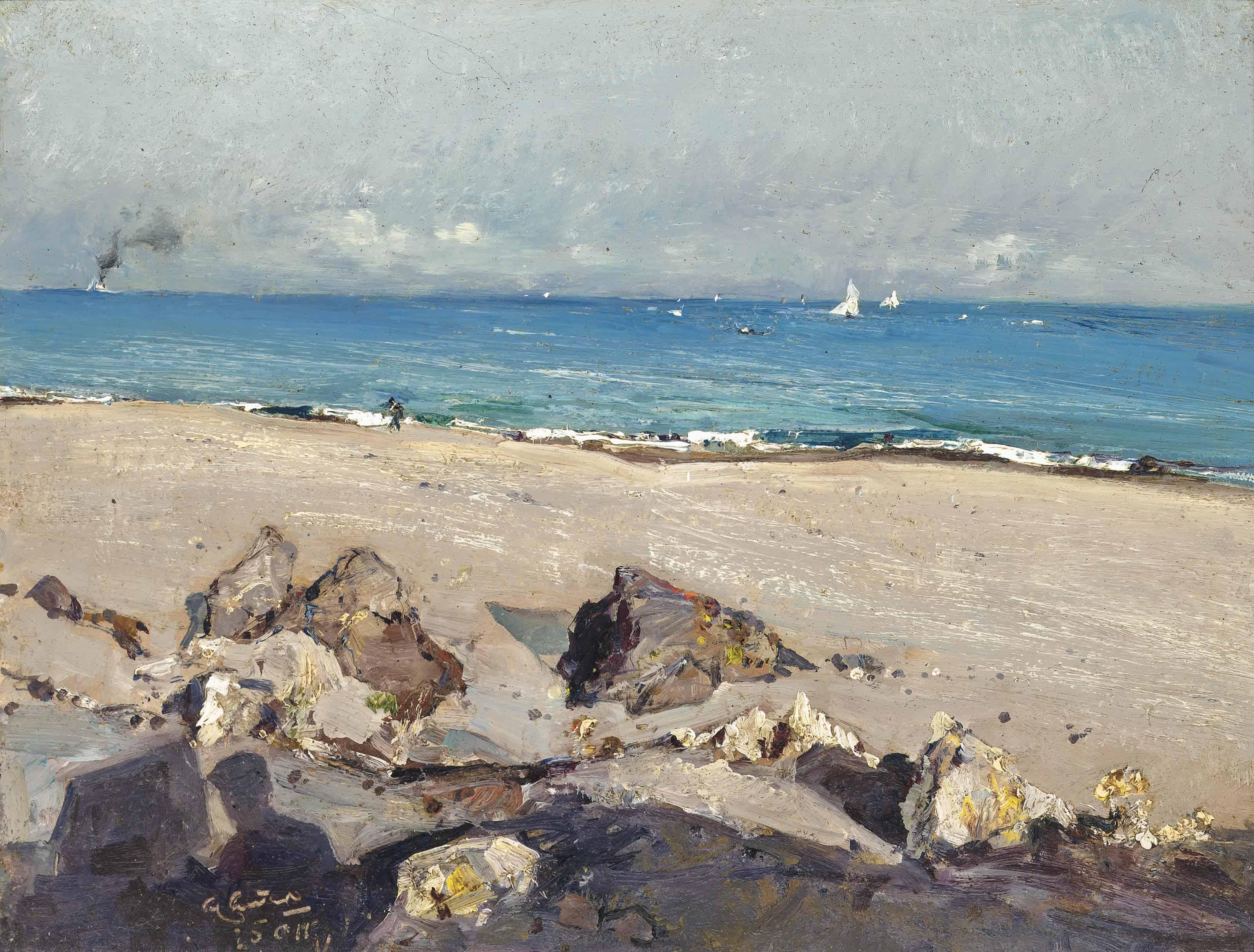 Giuseppe Casciaro - The Artist Painting On The Beach, Ischia