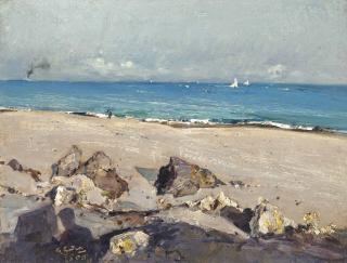 Giuseppe Casciaro - The Artist Painting On The Beach, Ischia