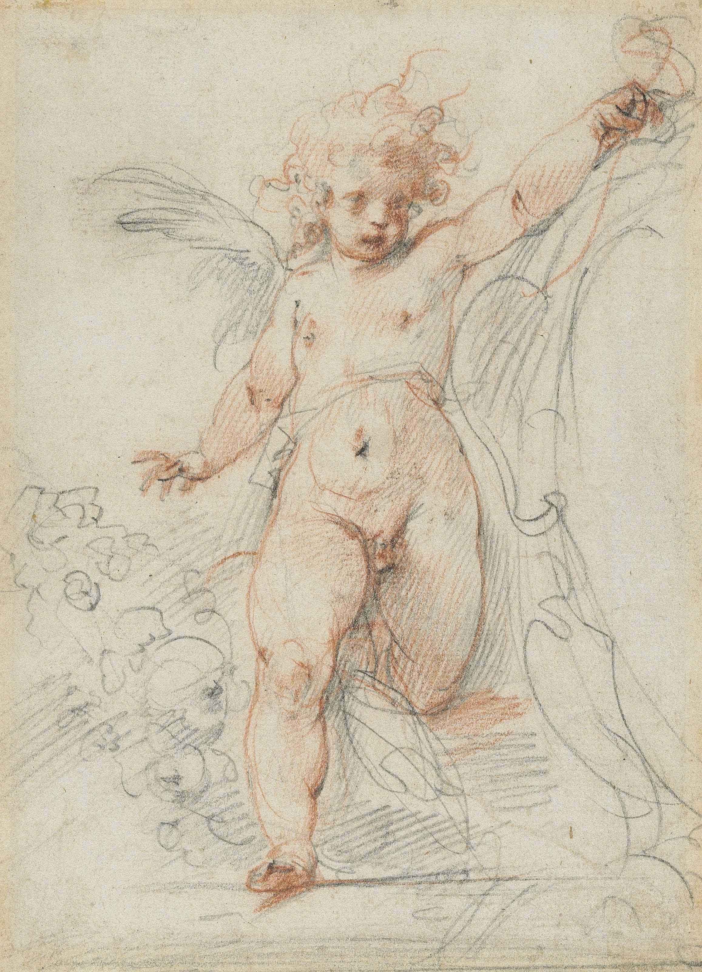 Giuseppe Cesari, Il Cavalier D\'Arpino - A winged putto flanking a cartouche
