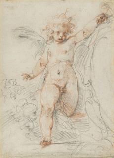 Giuseppe Cesari, Il Cavalier D\'Arpino - A winged putto flanking a cartouche