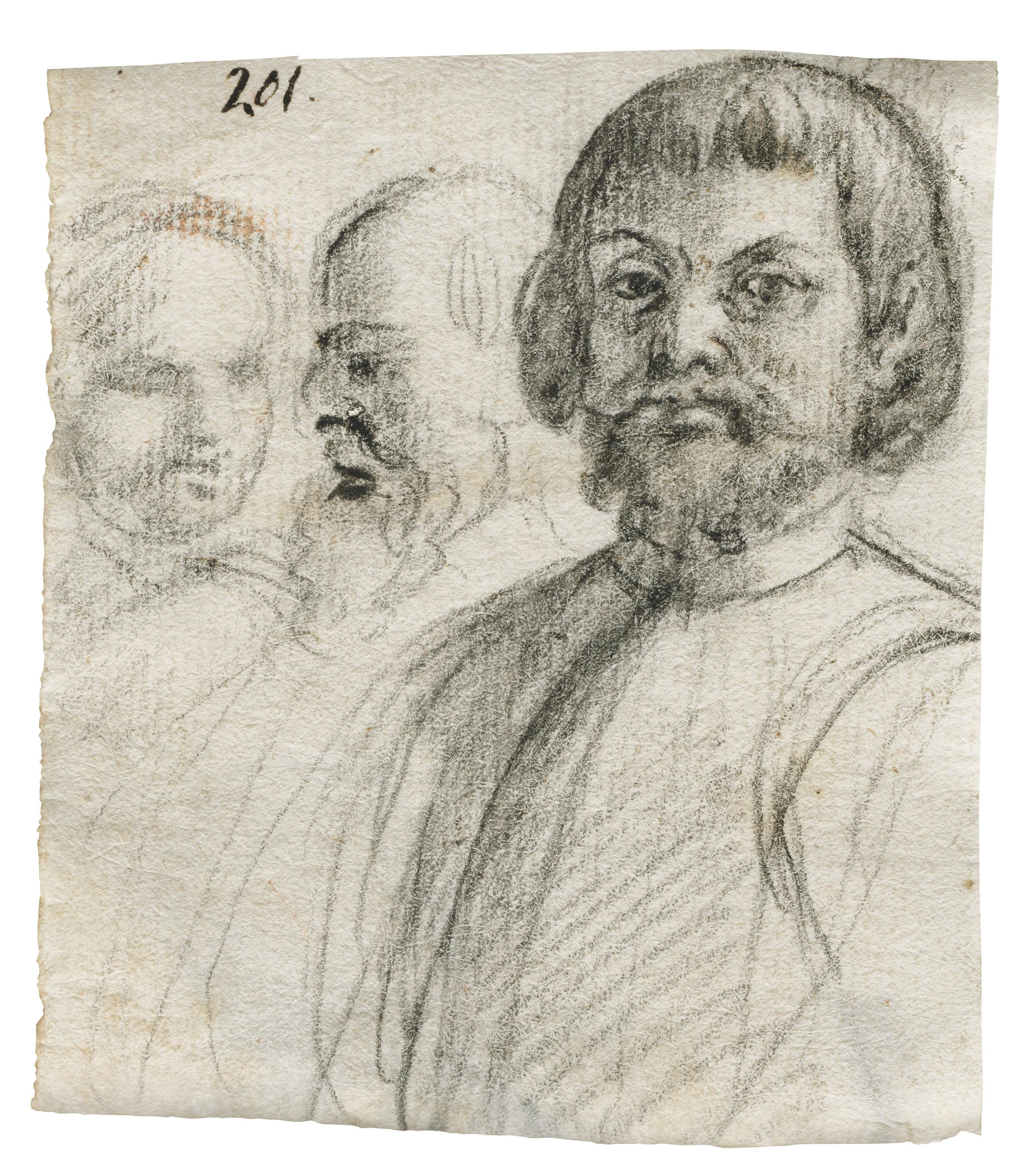 Giuseppe Cesari, Il Cavaliere D\'Arpino - Studies of three heads ( recto ); Fragmentary study ( verso )