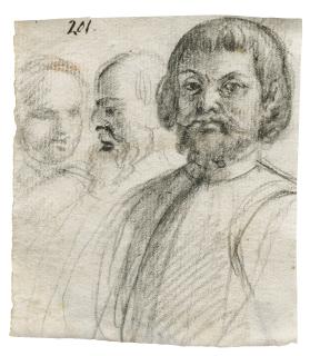 Giuseppe Cesari, Il Cavaliere D\'Arpino - Studies of three heads ( recto ); Fragmentary study ( verso )