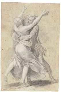 Giuseppe Cesari - A female figure throwing up her arms, seen from behind, embraced by an advancing warrior: for a Rape of the Sabines