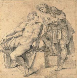 Giuseppe Cesari - A seated nude youth turning addressed by a soldier