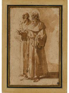 Giuseppe Cesari - Deux moines auréolés, l\'un portant un livre, l\'autre une croix