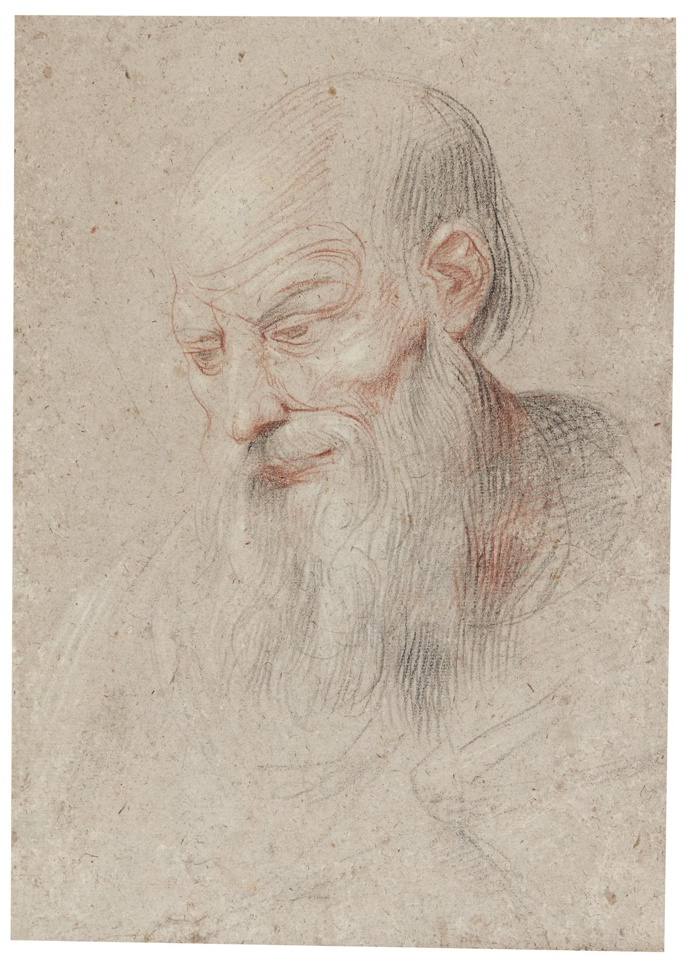 Giuseppe Cesari - Study Of The Head Of A Bearded Man Looking Down