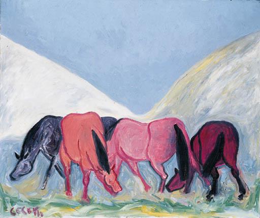 Giuseppe Cesetti - Cavalli al pascolo